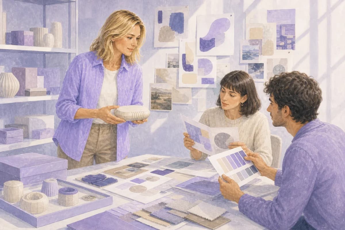 Entrepreneure présentant une collection de produits à son équipe créative